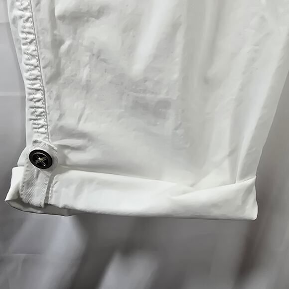 Cache White and Gold Embroidered Capri Roll-tab Cargo Pants Size 6 - Picture 7 of 9